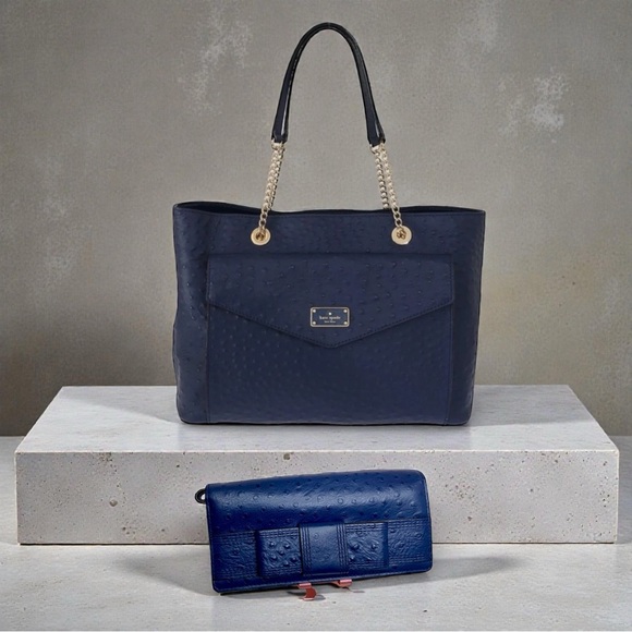 kate spade Handbags - Authentic Kate Spade Blue Leather Halsey la vita Ostrich Handbag and wallet
